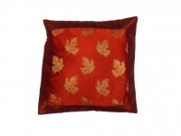 JAIPURI CUSHION COVER PILLOW CASE FLORAL DESIGN SILK FABRIC MAROON COLOR SIZE 17x17 INCH